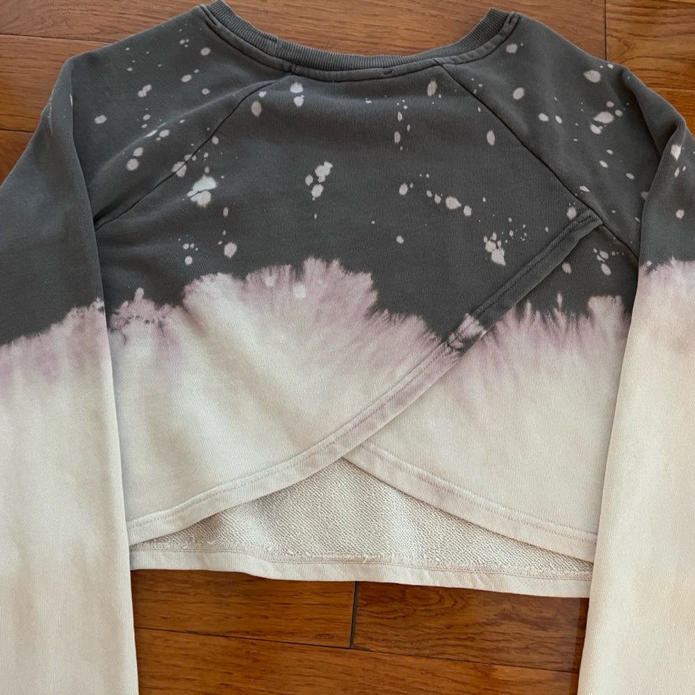 Lelis Collection Bleach-Dyed Crop Sweatshirt with fold-over opening in back